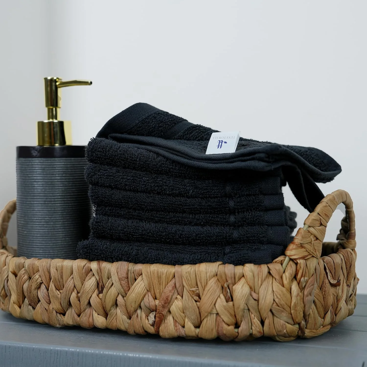 Washcloths photographed in a bathroom