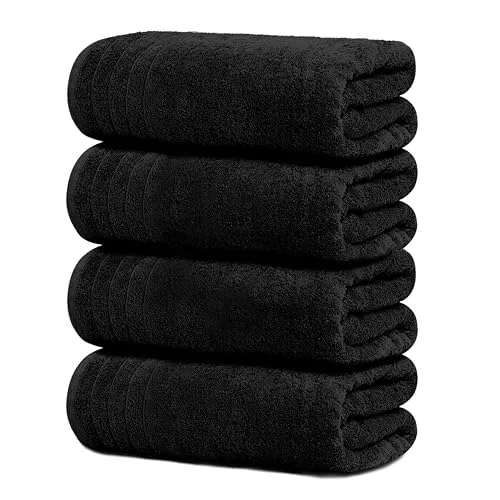 4-Piece Extra Large Bath Towels in Black