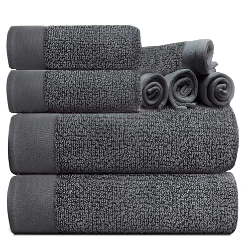 Popcorn Textured 8-Piece Set in Dark Grey